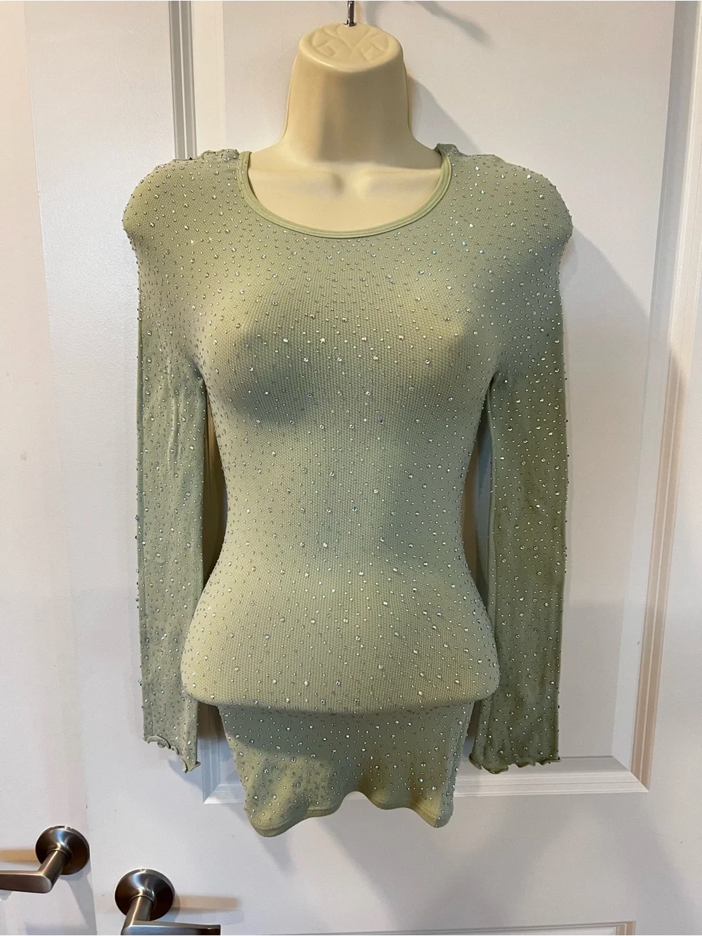 Free People Night Long Sparkle Long Sleeve Top in Sage Green